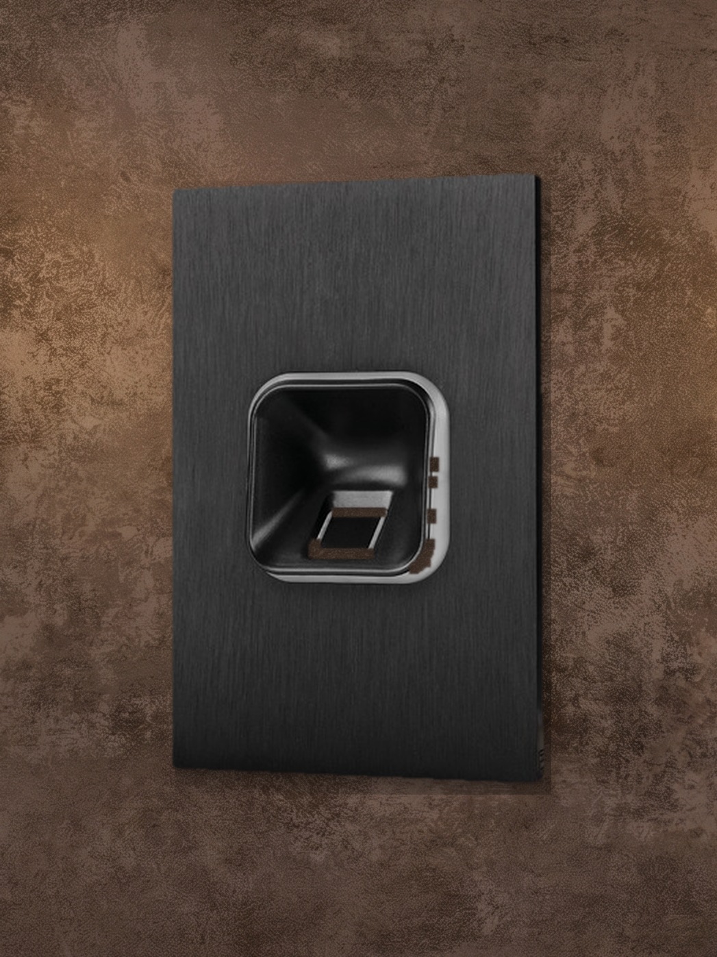 The ekey fingerprint reader set into the Moro Natural ORO door, shown close